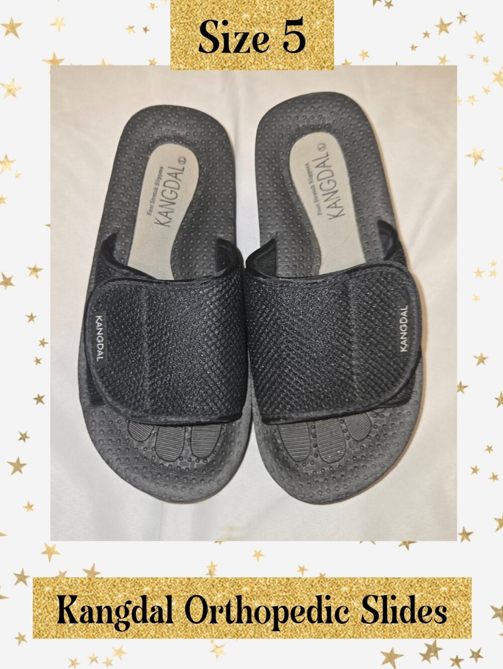Women's Black Orthopedic Slide Sandals - Size 5